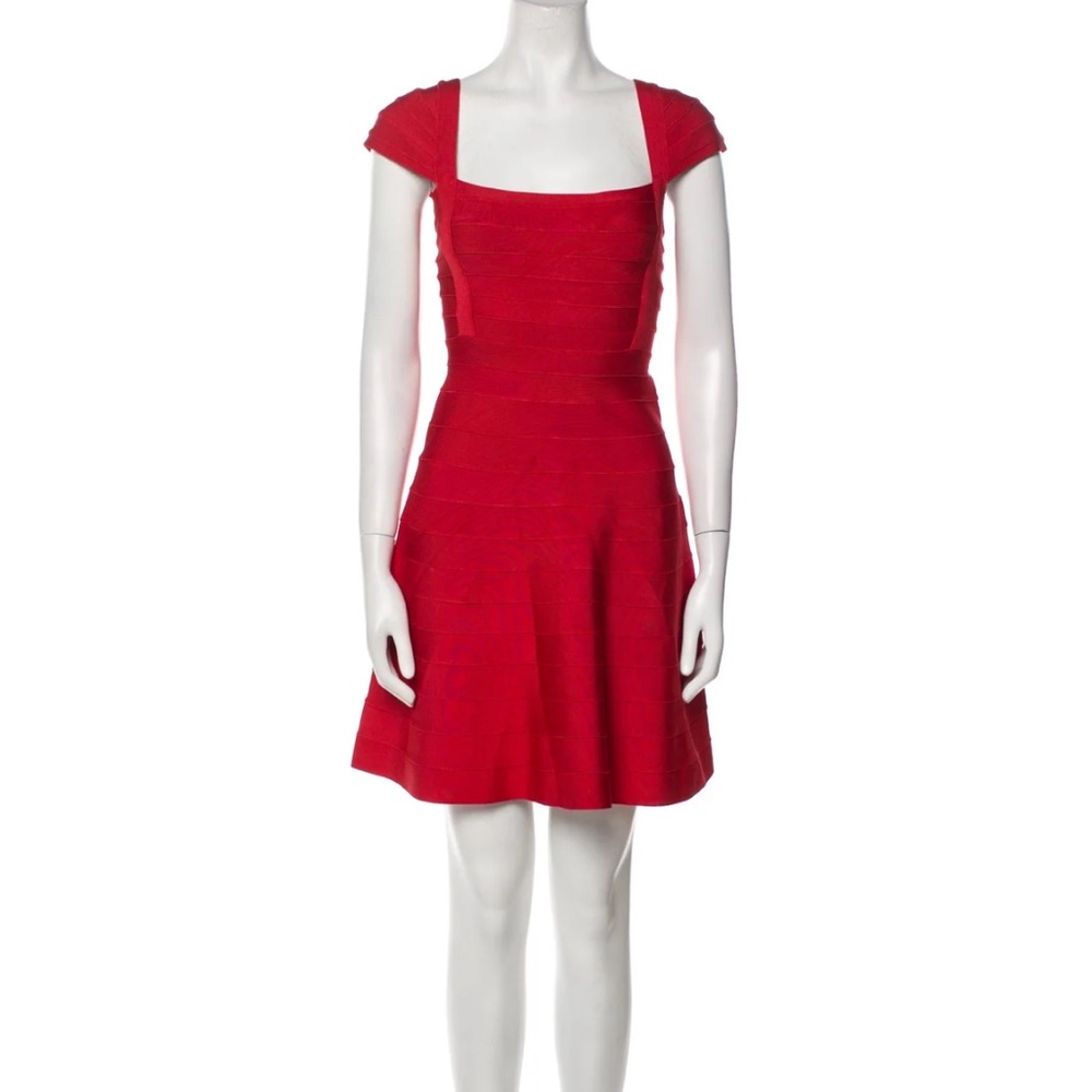 Herve Leger Square Neckline Mini Dress Red XXS